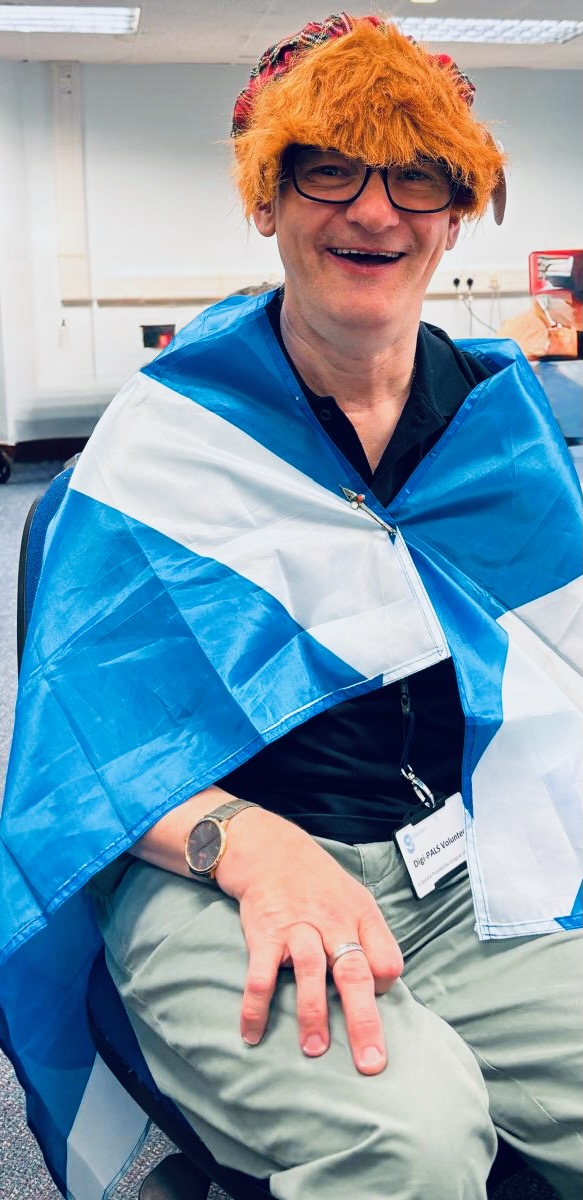 Mark drapped in scotland flag with jimmy hat